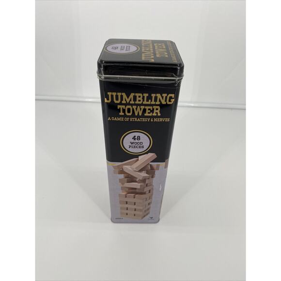 NEW Solid Wood Jumbling Tower Game In Tin by Cardinal Industries 48 Wood Pcs NIB - Picture 7 of 7